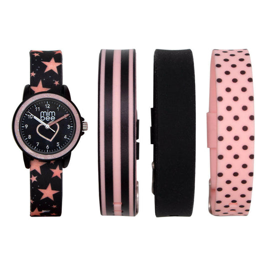 Mimbee - Dusty Pink and Black Interchangeable Watch Set - Educational