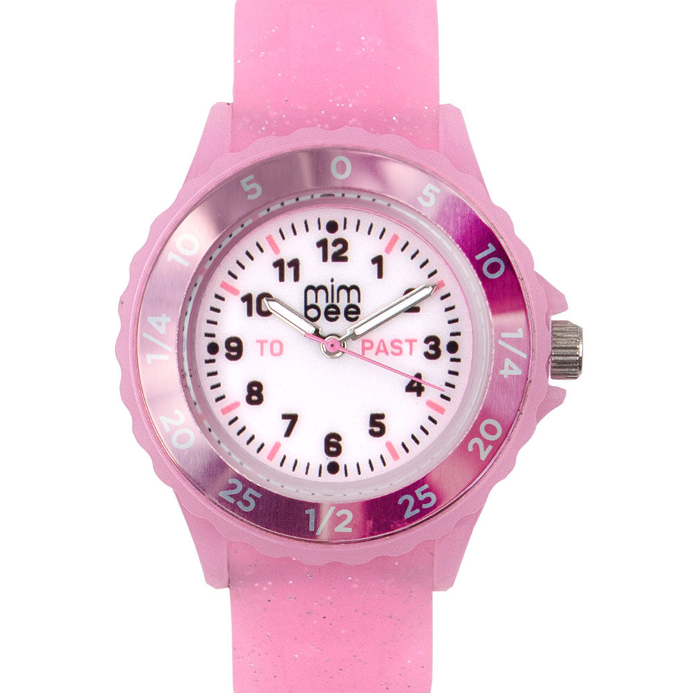 Mimbee - Pink Silicone Glitter Time Teach Watch